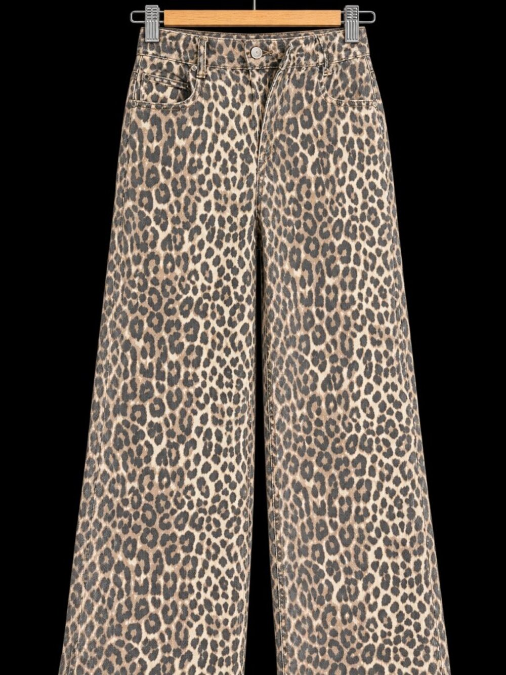 Zara Leopard Print Wide Leg Jeans Pants High Rise Animal Print